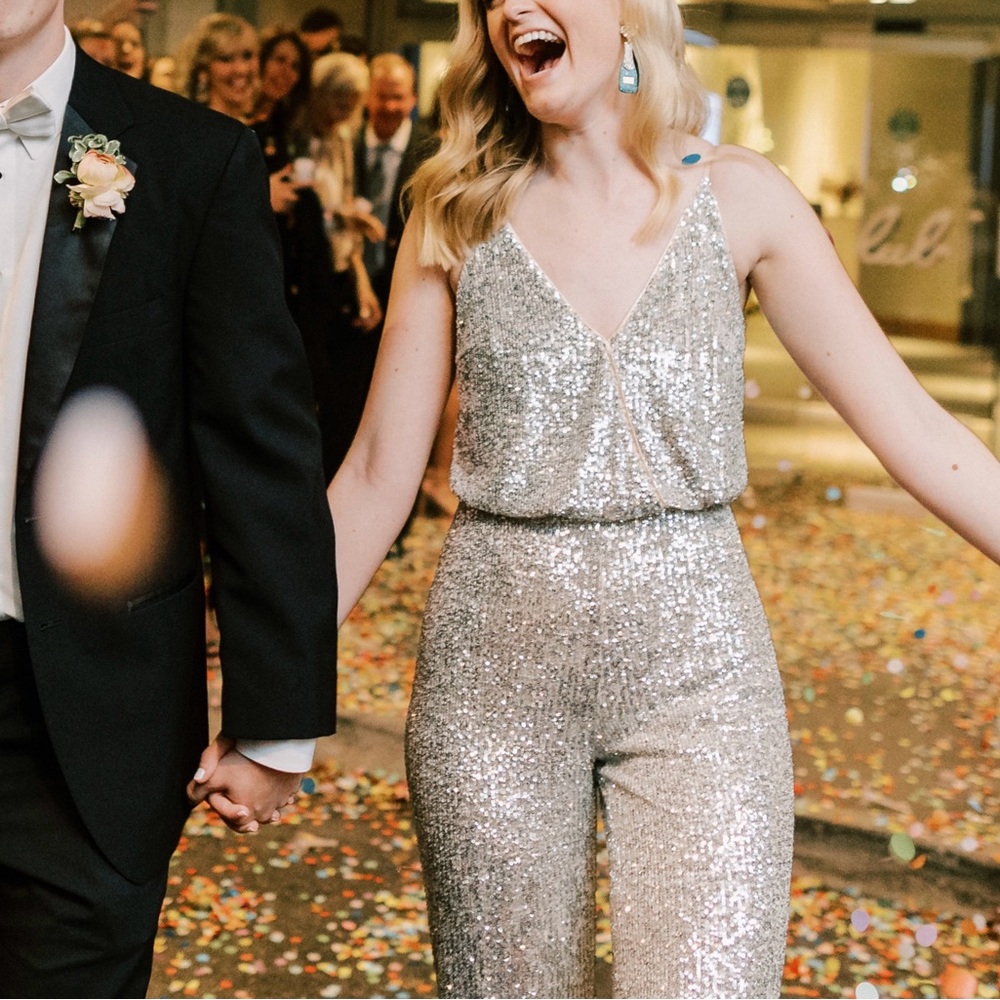 Aidan Mattox Champagne Sequin Jumpsuit